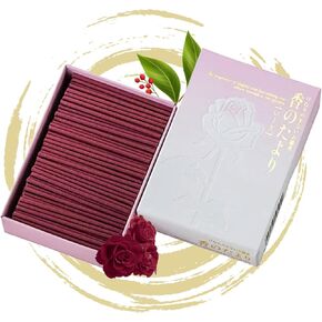 Hasegawa '香のたより' Rose Mini Incense - Nippon Kodo Collaboration, Subtle Rose Aroma, Low-Smoke, Suitable for Room Fragrance, 12-Minute Burn, 50g, 2.36" Length, Rose-Patterned Packaging