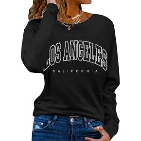 Hilinker Women's Long Sleeve Tops Graphic Tee Casual Loose Crew Neck T Shirts