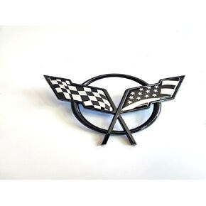 1Pc Corvette C5 Front Nose Cross Flags Emblem 3D Badge Nameplate Sticker Decal 19207384 Fit for 1997-2001 Corvette Crossed Flags (Front - w/Alignment Pins) (US Flag-Black)