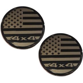 Muzzys (Set of Two) 4x4 Metal 3D American Flag Emblems 2.4" All Black Round USA Fender Badge Fits Jeep Wrangler Grand Cherokee Liberty Trail Rated USA YJ TJ JK JL FJ RZR Can Am Stick On Patriotic