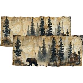 Rustic Cabin Bear Valance Curtains for Windows Farm Wildlife Vintage Camping Country Nature Rod Pocket Window Valance for Living Room Bathroom Bedroom Kitchen 54 x 18 Inch, 2 Panel