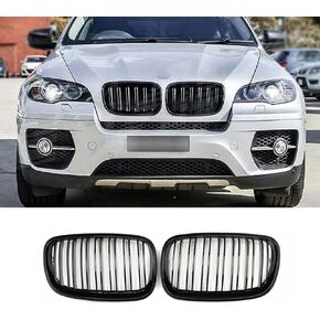 Front Grille Compatible with 2007-2013 BMW X5 E70 2008-2014 X6 E71 Front Kidney Grill ABS Gloss Black with Double Slats