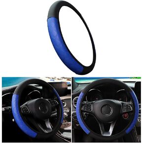 Mandark Leather Car Steering Wheel Cover, Elastic Vehicle Steer Wheel Protector, Stretch Non-Slip Automotive Interior Decor Accessories, 14.5-15inch Universal for SUV, Truck, RV and More（Black）