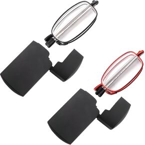 2 Pack Folding Reading Glasses for Men Women, Foldable Compact Readers with Small Hard Pocket Case Spring Hinge, Black + Gun Matel, 2.50