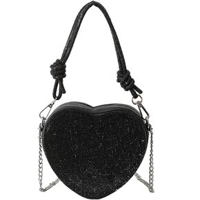 Evening Bag for Women, Silver Clutch Purse Heart Shaped Purse Crossbody Bag Shoulder Handbag Rhinestone Purse