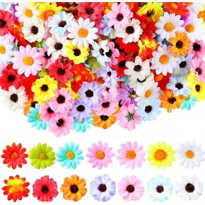 Janinka 200 Pcs Faux Daisy Flowers Heads for Crafts Silk Artificial Mix Color Sunflower Heads Craft for Wedding Decoration DIY Wreath Scrapbooking Craft Festival Faux Flower for Home Party Decor