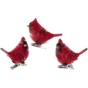 The Bridge Collection Resin Cardinal Clip-On Ornaments - Set of 3 Assorted - Clip On Cardinal Ornaments - Bird Christmas Ornaments