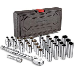 Powerbuilt 642450 38 Piece 1/4-inch Drive Mechanics Tool Set - with SAE and Metric Socket Set, 72 Tooth Seal-Head Ratchet, Automotive Tool Kit, including Case