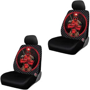 Deadpool Repeater Pattern Logo Marvel Comics Auto Car Truck SUV Vehicle Low Back Front Bucket Seat Cover - Pair
