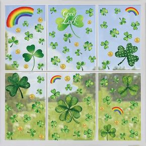 St Patricks Day Window Clings Decorations - 120Pcs Green Lucky Shamrock Rainbow Window Stickers for Party School Home Office Supplies St Patrick's Day Decor