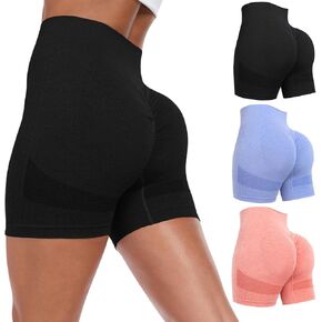 Workout Shorts for Women Seamless Scrunch Butt Lifting High Waisted Smile Yoga Gym Booty Running Short Pants 3 Pack
