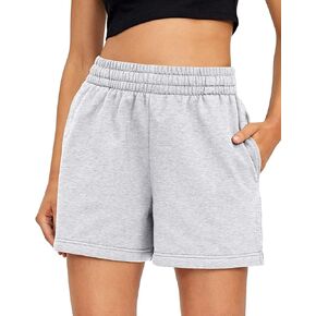 AUTOMET Womens Sweat Shorts Casual Summer Drawstring Comfy Elastic High Waist Running Clothes with Pockets
