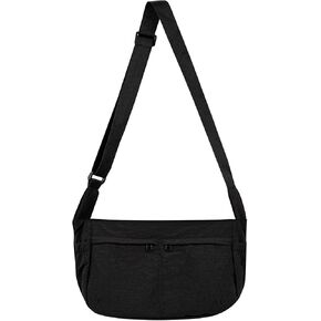 Canvas Hobo Bags for Women, Casual Crossbody Durable Small Shoulder Crescent Messenger Bag with Multiple Pockets Adjustable Strap (Black)