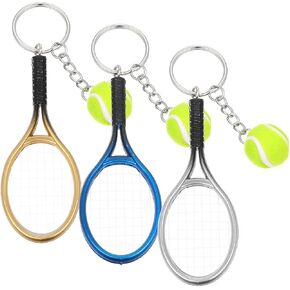 3Pcs Tennis Keychains, Cute Tennis Key Chain Mini Tennis Keychains Tennis Racket Ball Keychain Tennis Racket Key Ring