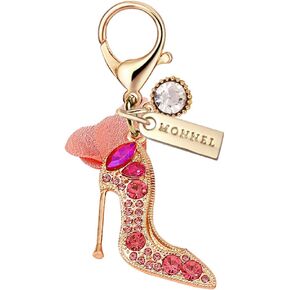 MC439 Crystal Lady High-heel Shoe Lobster Clasp Charm for Women with Velvet Bag (Pink,1 Piece)