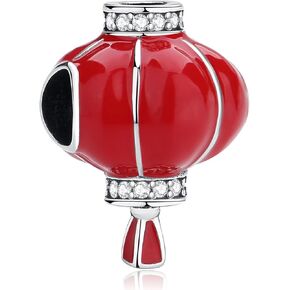 Nbsameng S925 Sterling Silver Charms Bead Compatible for Pandora Bracelets and Necklaces, DIY Jewelry for Women, Red Lanterns