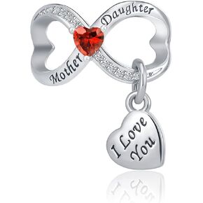 Mother and Daughter Infinity Heart Charm for Pandora Bracelets I Love You Red Crystal Bead