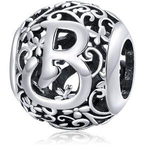Alphabet Initial Charm Bead 925 Sterling Silver Letter A K M S Charm Letter Charms for Bracelets