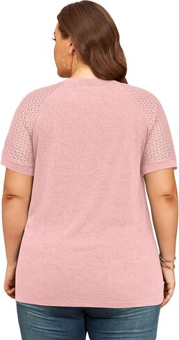 KARALIN Women’s Plus Size Lace Sleeves Patchwork Crew Neck Casual T-shirts Summer Tops Tunics in Saudi Arabia