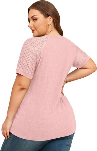 KARALIN Women’s Plus Size Lace Sleeves Patchwork Crew Neck Casual T-shirts Summer Tops Tunics in Saudi Arabia