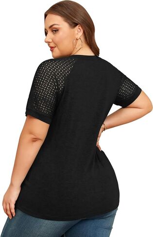 KARALIN Women’s Plus Size Lace Sleeves Patchwork Crew Neck Casual T-shirts Summer Tops Tunics in Saudi Arabia