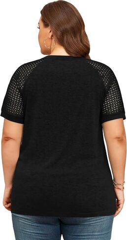 KARALIN Women’s Plus Size Lace Sleeves Patchwork Crew Neck Casual T-shirts Summer Tops Tunics in Saudi Arabia