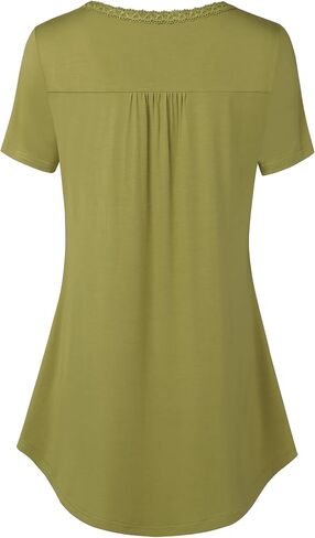 BAISHENGGT Women's Short Sleeve Tops Lace Trim V Neck Buttons Tunic Tops for Leggings Summer Blouse Shirts in Saudi Arabia