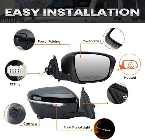 Right Passenger Side Mirror Compatible with Nissan X-trail T32 Rogue 2014-2020 with Heated Power Folding Turn Signal Camera Power Glass (13 Pins) in Saudi Arabia