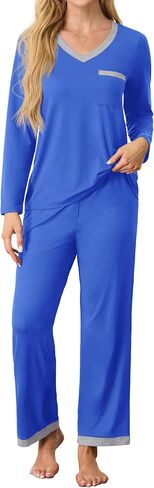 SHIJIALI Women's Pajama Sets 2 Piece Ladies Long Sleeve Lounge Outfits Long Pant Pjs With Pockets in Saudi Arabia