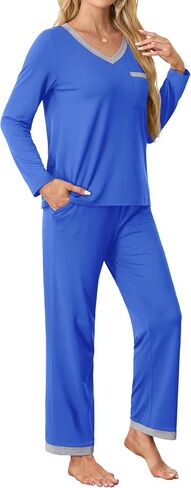SHIJIALI Women's Pajama Sets 2 Piece Ladies Long Sleeve Lounge Outfits Long Pant Pjs With Pockets in Saudi Arabia