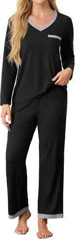 SHIJIALI Women's Pajama Sets 2 Piece Ladies Long Sleeve Lounge Outfits Long Pant Pjs With Pockets in Saudi Arabia