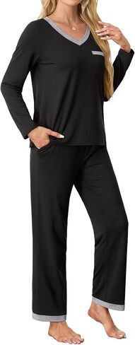 SHIJIALI Women's Pajama Sets 2 Piece Ladies Long Sleeve Lounge Outfits Long Pant Pjs With Pockets in Saudi Arabia