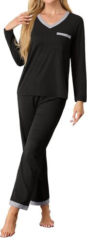SHIJIALI Women's Pajama Sets 2 Piece Ladies Long Sleeve Lounge Outfits Long Pant Pjs With Pockets in Saudi Arabia