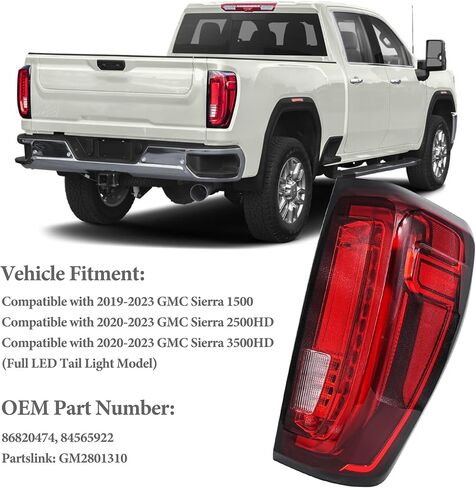Tail Light Assembly Compatible with 2019-2023 GMC Sierra 1500 2500HD 3500HD LED Type Rear Brake Lamp Left Driver Side, Replaces# 86820473 in Saudi Arabia