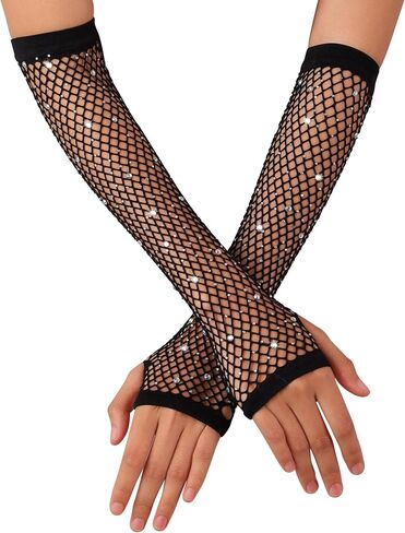 Sacina Fingerless Fishnet Gloves, Mesh Lace Gloves, Goth Punk Grunge Gloves in Kuwait