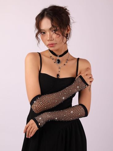Sacina Fingerless Fishnet Gloves, Mesh Lace Gloves, Goth Punk Grunge Gloves in Kuwait