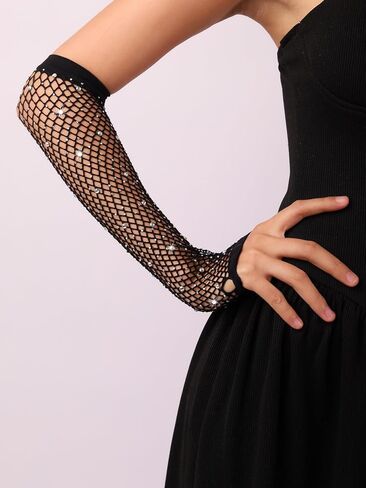 Sacina Fingerless Fishnet Gloves, Mesh Lace Gloves, Goth Punk Grunge Gloves in Kuwait