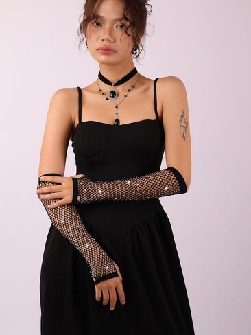 Sacina Fingerless Fishnet Gloves, Mesh Lace Gloves, Goth Punk Grunge Gloves in Kuwait