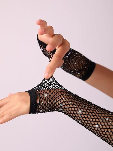 Sacina Fingerless Fishnet Gloves, Mesh Lace Gloves, Goth Punk Grunge Gloves in Kuwait
