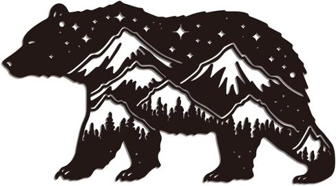 WADORN Black Bear Metal Wall Art Decor, Iron Animal Forest Wall Art Sculpture Home Decoration Bear Star and Mountains Metal Wall Hanging Decor for Living Room Garden Bedroom Office, 11.81x6.4 Inch in Saudi Arabia