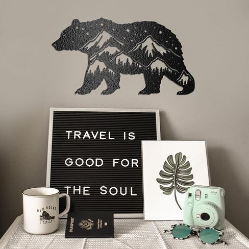 WADORN Black Bear Metal Wall Art Decor, Iron Animal Forest Wall Art Sculpture Home Decoration Bear Star and Mountains Metal Wall Hanging Decor for Living Room Garden Bedroom Office, 11.81x6.4 Inch in Saudi Arabia