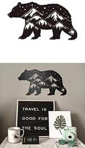WADORN Black Bear Metal Wall Art Decor, Iron Animal Forest Wall Art Sculpture Home Decoration Bear Star and Mountains Metal Wall Hanging Decor for Living Room Garden Bedroom Office, 11.81x6.4 Inch in Saudi Arabia