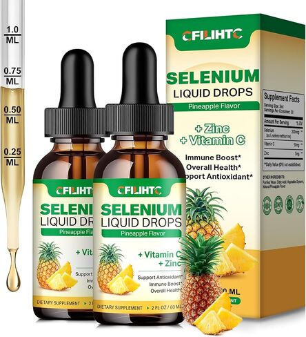 Selenium Liquid Drops, 200mcg Liquid Selenium Supplement with Vitamin C & Zinc, Support for Immune System, Antioxidant & Heart Health, High Absorption, Pineapple Flavor, 2 Fl Oz in Saudi Arabia