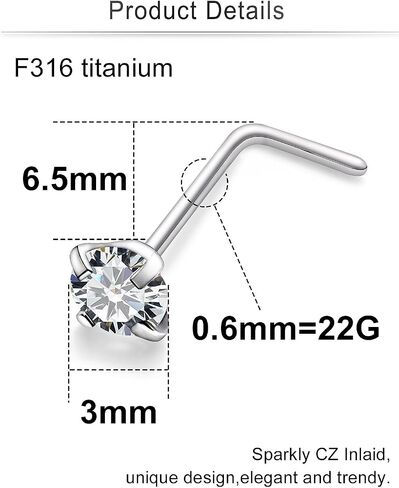 Cisyozi 22G 20G 18G حلقات الأنف من التيتانيوم لا تسبب الحساسية على شكل حرف L حلقات الأنف ترصيع تشيكوسلوفاكيا خواتم الأنف الثقب مجوهرات للنساء والرجال in Saudi Arabia