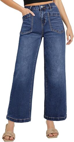 Sidefeel Women's Wide Leg Jeans High Waisted Stretchy Jeans Straight Leg Loose Fit Ankle Denim Pants in Saudi Arabia