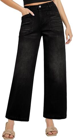 Sidefeel Women's Wide Leg Jeans High Waisted Stretchy Jeans Straight Leg Loose Fit Ankle Denim Pants in Saudi Arabia