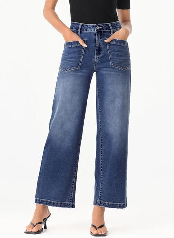 Sidefeel Women's Wide Leg Jeans High Waisted Stretchy Jeans Straight Leg Loose Fit Ankle Denim Pants in Saudi Arabia