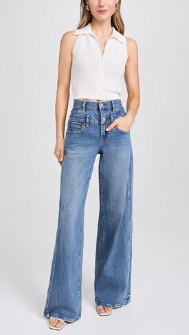 alice + olivia Women's Double Waistband Cool Jeans in Kuwait