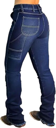 Flamingals Women's Wash Vintage Bootcut Jeans Wash Raw Hem Stretchy Vintage Denim Jeans in Saudi Arabia