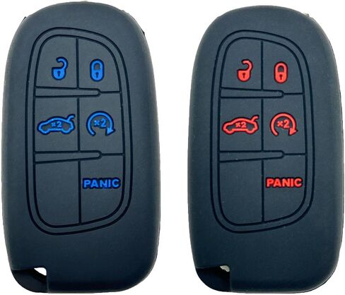 2PCS سيليكون مفتاح فوب غطاء حالة بدون مفتاح حامل عن بعد لعام 2019 2020 2021 2022 دودج رحلة دورانجو تشالنجر شاحن جيب جراند شيروكي كومباس كرايسلر 300 200، أزرار حمراء + زرقاء in Kuwait